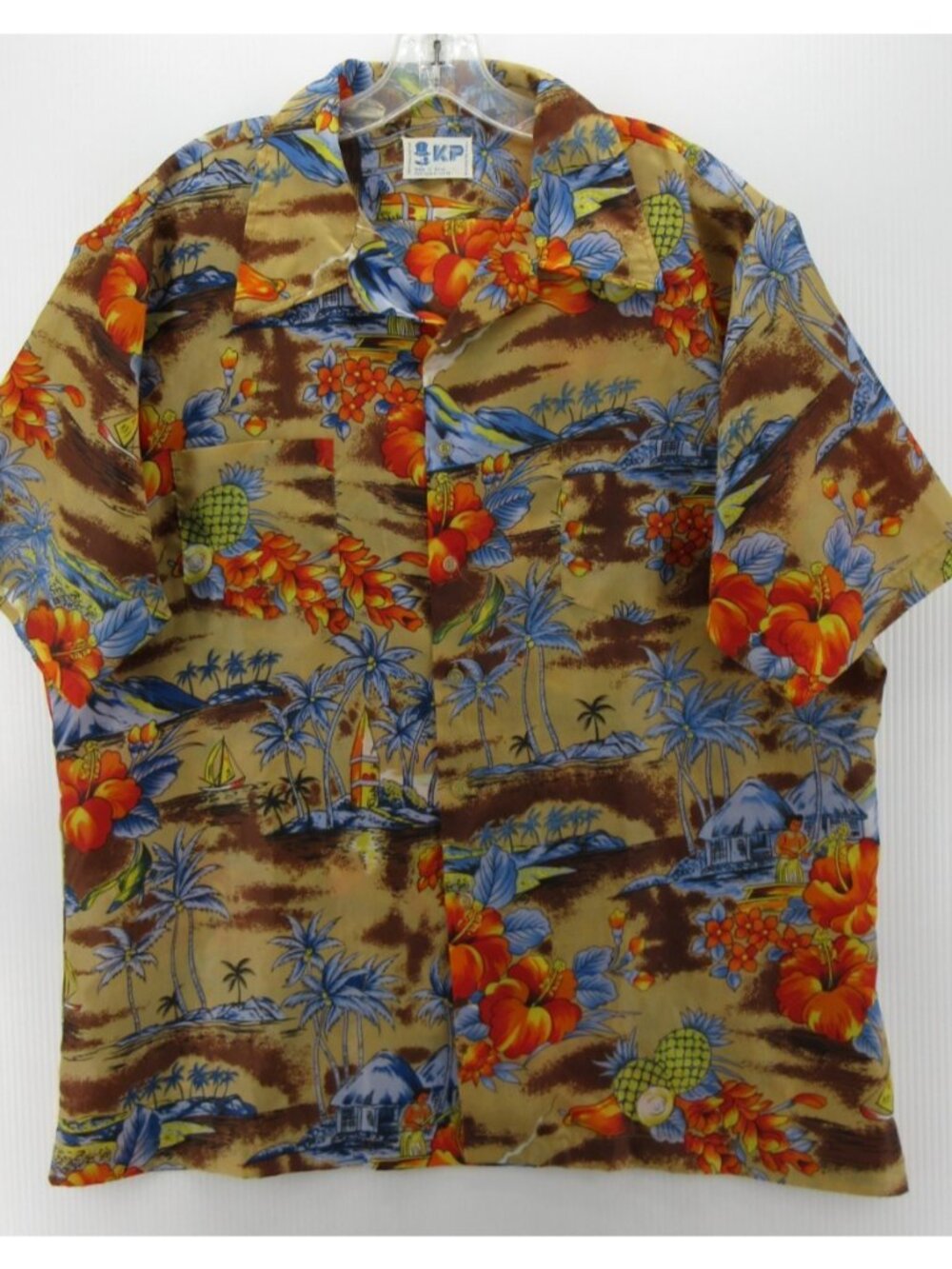 VINTAGE KP Shirt XL Hawaiian Floral Tropical Island AOP 70s Resortwear